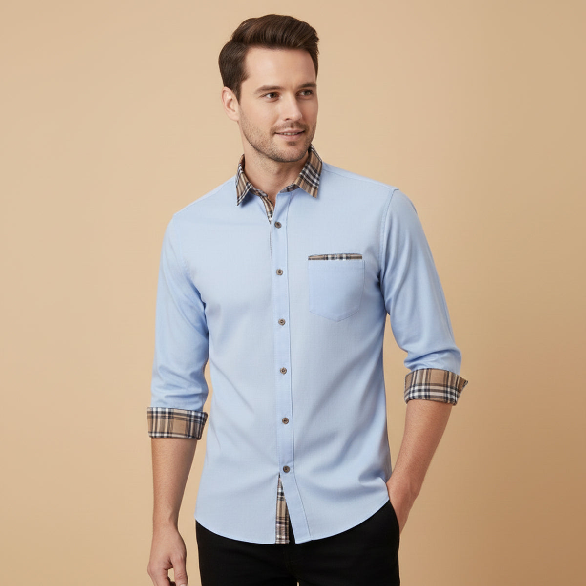 Men's Contrast Trim Button Up Shirt