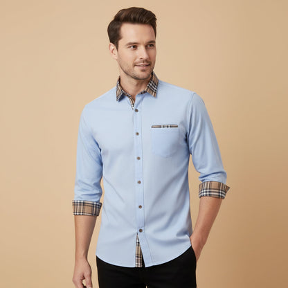 Men's Contrast Trim Button Up Shirt