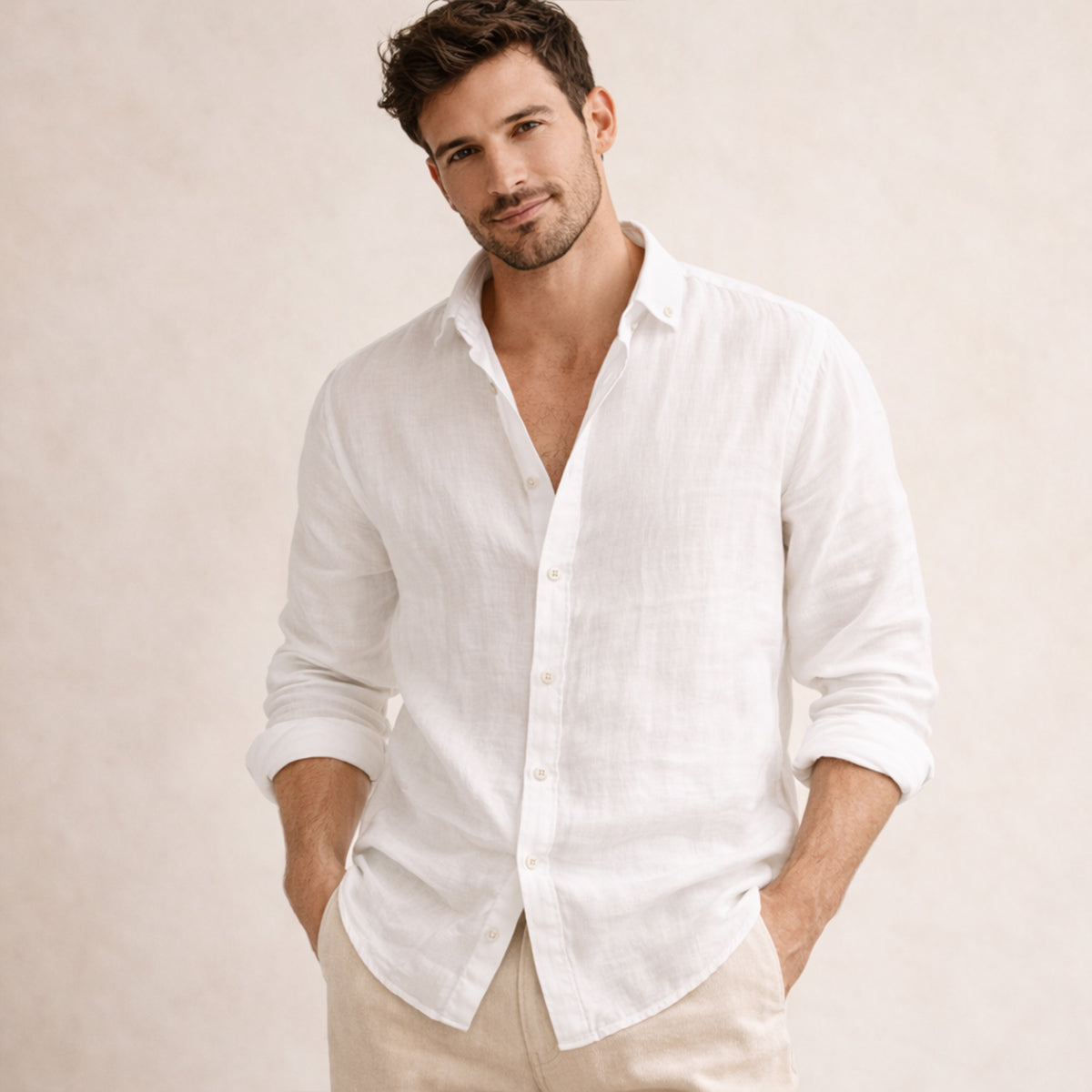 Men's Cotton Linen Button Up Beach Shirt