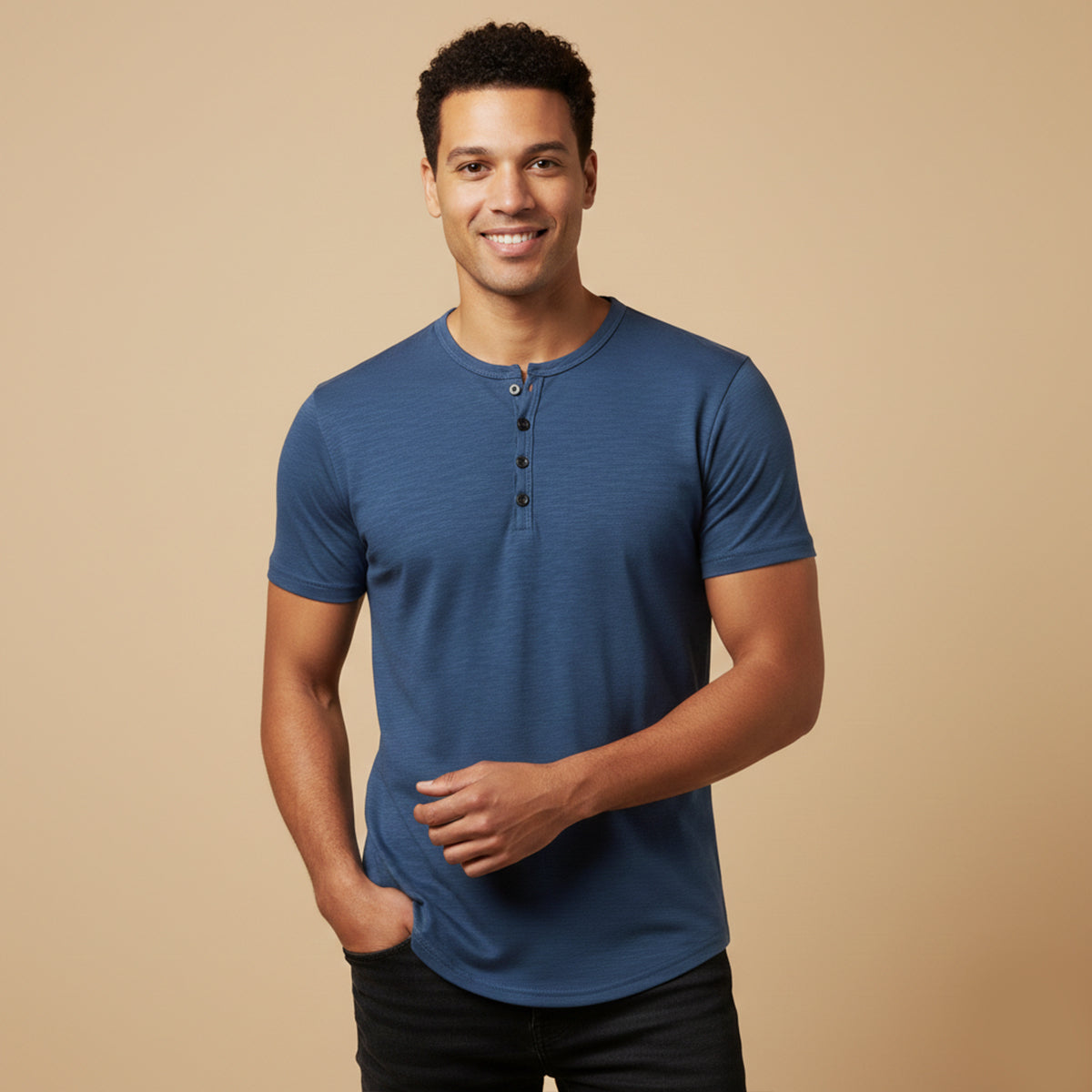 Men's Breathable Henley Collar T Shirt