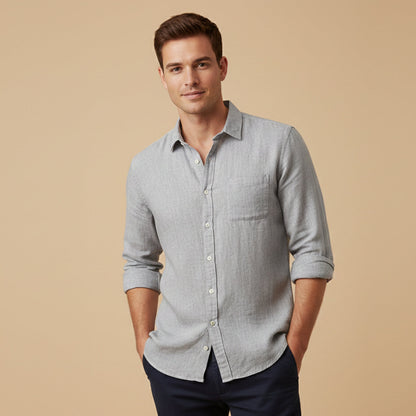 Men's Cotton Linen Shirt Lightweight Stand Collar
