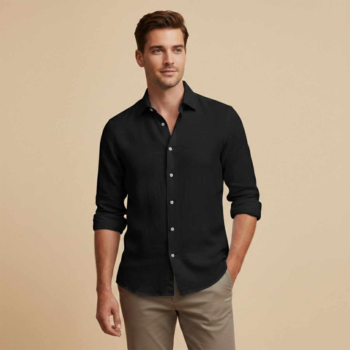 Men's Cotton Linen Button Up Shirt Lightweight