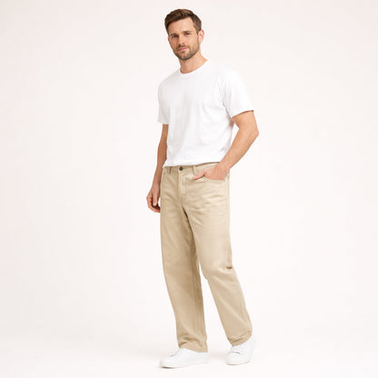 Men's Cotton Straight Leg Pants Loose Fit