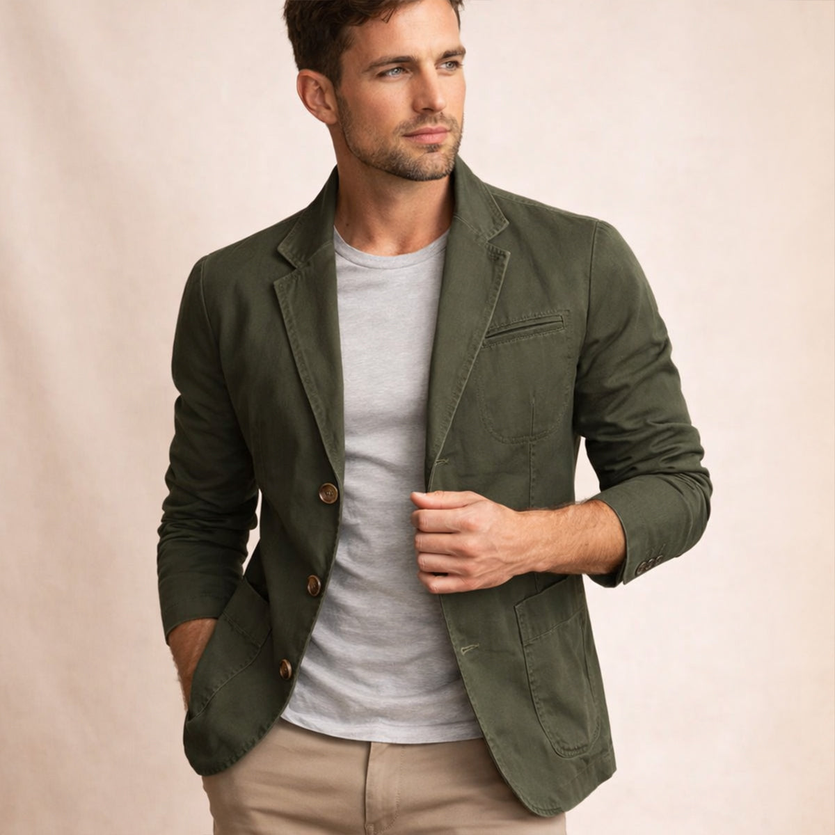 Men's Cotton Blazer Lightweight Beige