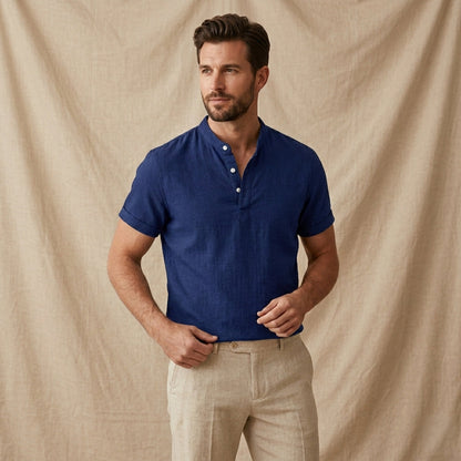 Men's Linen Casual Button Up Shirt Soft Light Blue
