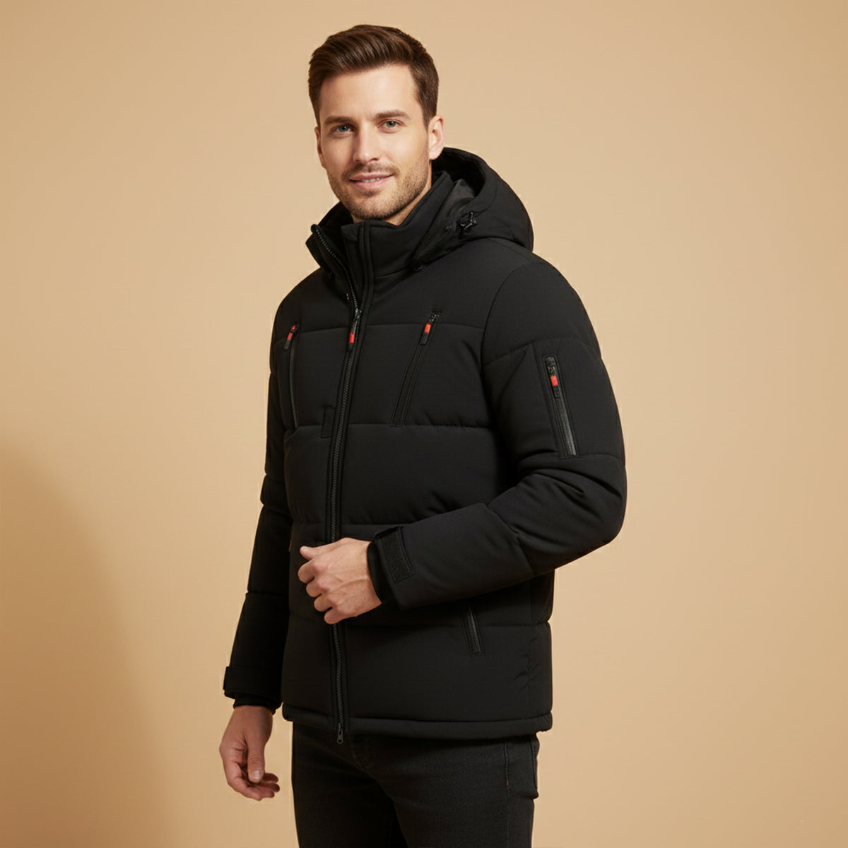 Men's Warm Puffer Coat Hooded Winter Zipper Pockets