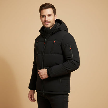 Men's Warm Puffer Coat Hooded Winter Zipper Pockets
