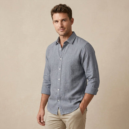 Men's Linen Casual Button Up Shirt Lightweight Beige