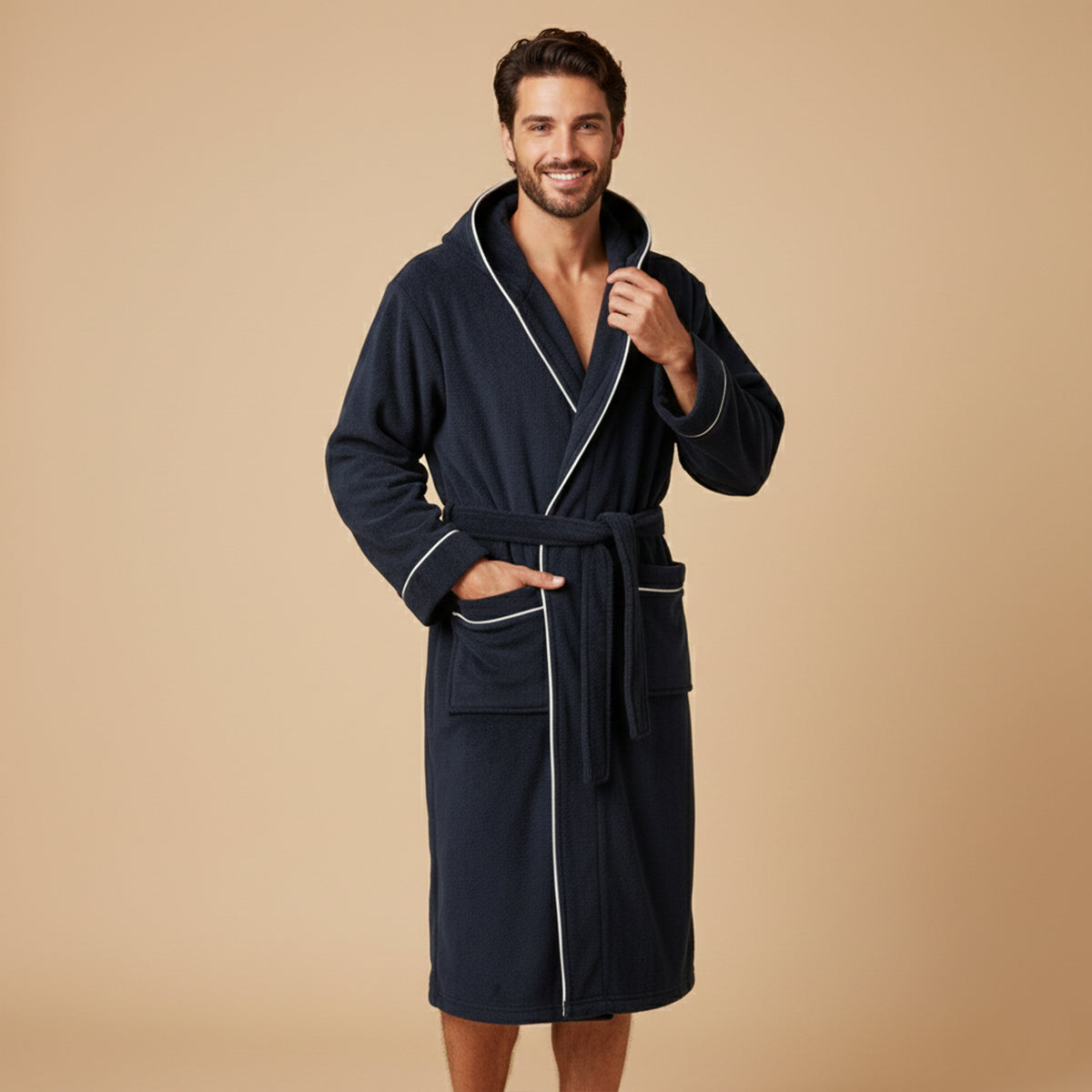 Men's Hooded Long Bathrobe Cotton With Belt