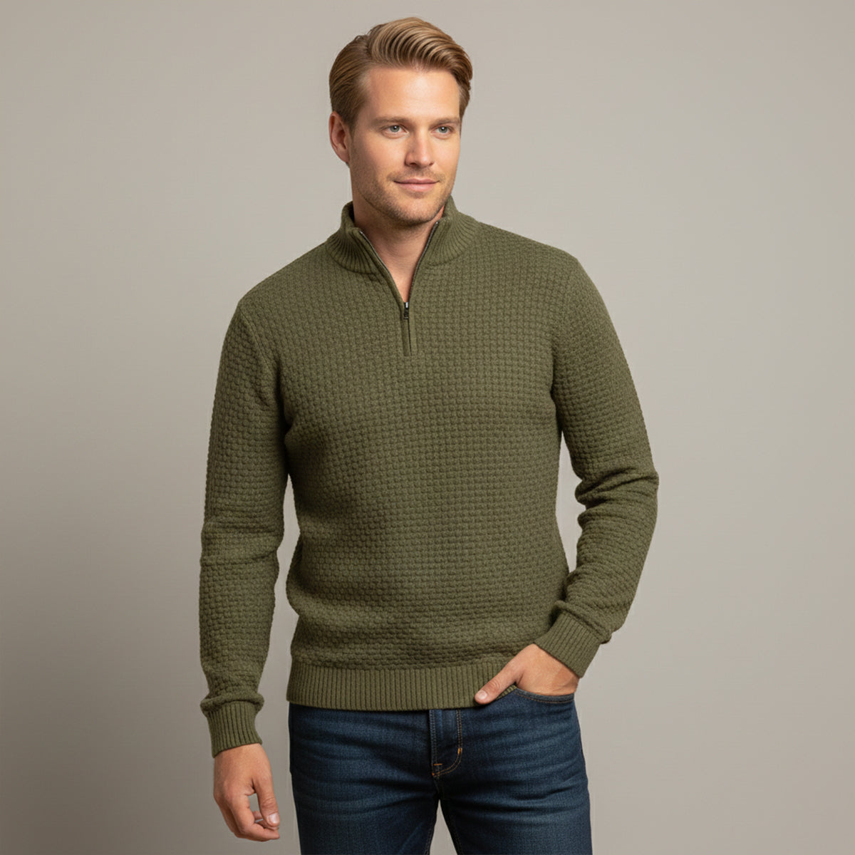 Men's Textured Quarter Zip Knit Sweater