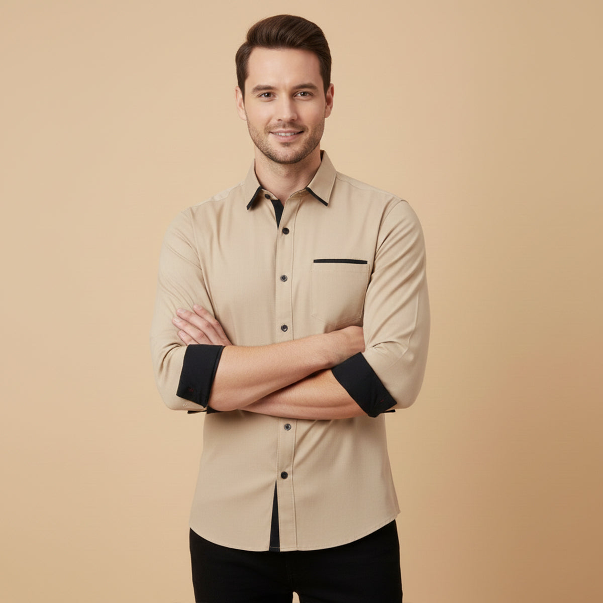 Men's Contrast Trim Button Up Shirt