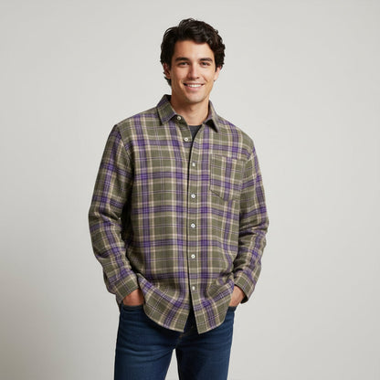 Men's Plaid Casual Shirt Loose Fit Retro Style