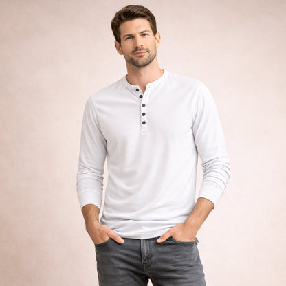 Mens Cotton Blend Henley Shirt Breathable