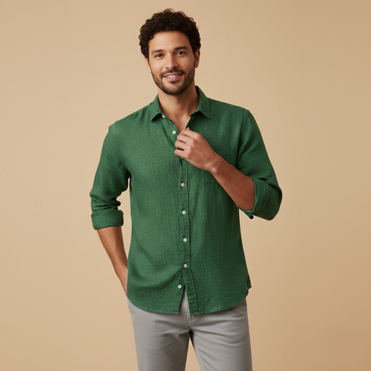 Men's Cotton Linen Shirt Lightweight Stand Collar