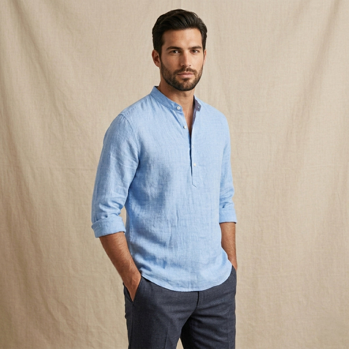 Men's Linen Casual Shirt Breathable Beige