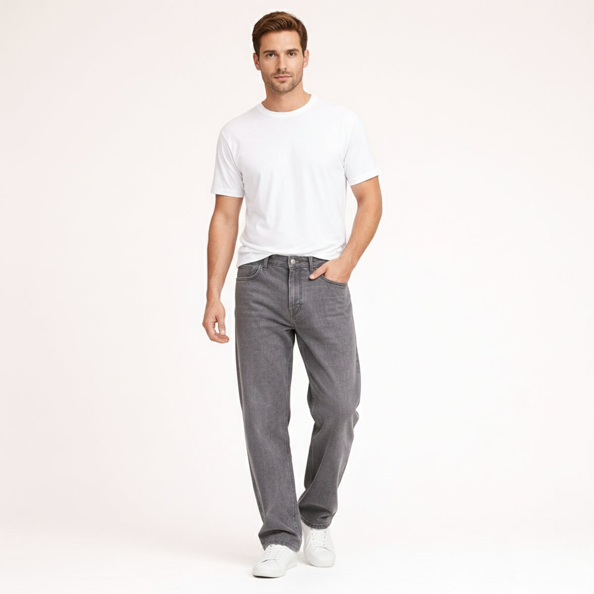 Men's Cotton Straight Leg Pants Loose Fit