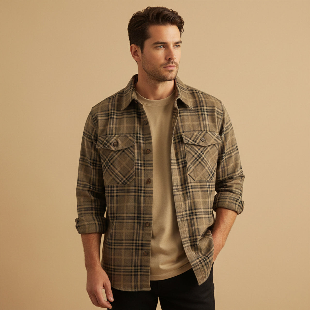 Men's Cotton Shirt Jacket Lightweight Checkered