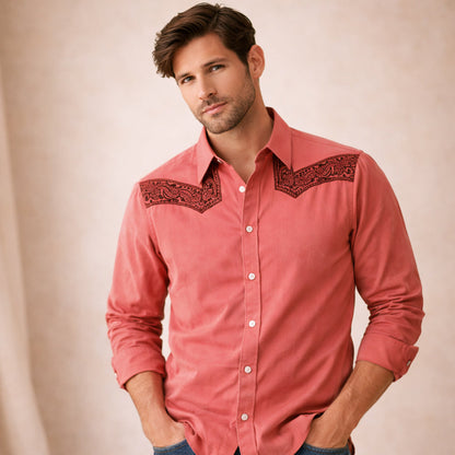 Men's Western Denim Shirt Two Tone Patchwork Retro Style