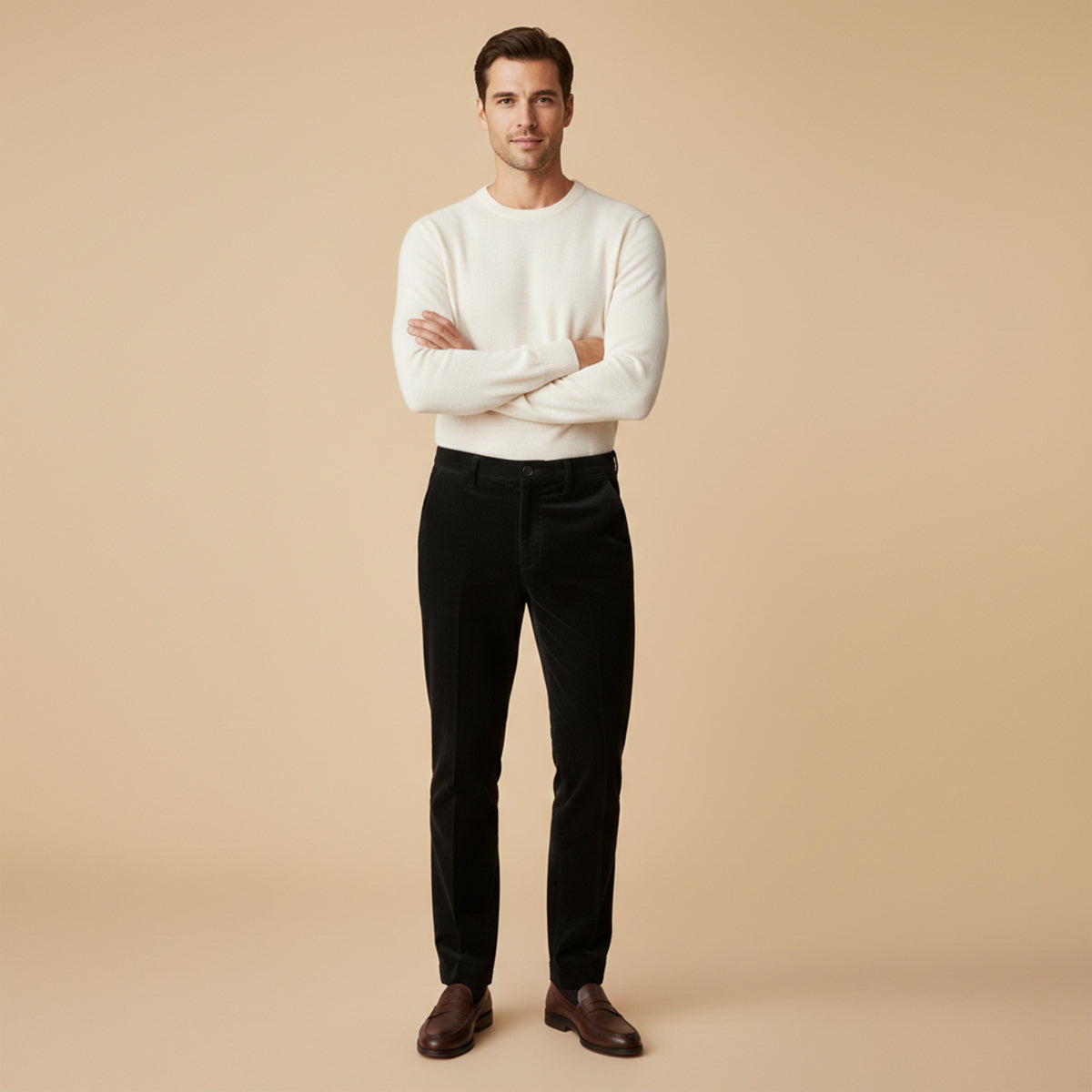 Men's Corduroy Pants Elastic Waist Casual