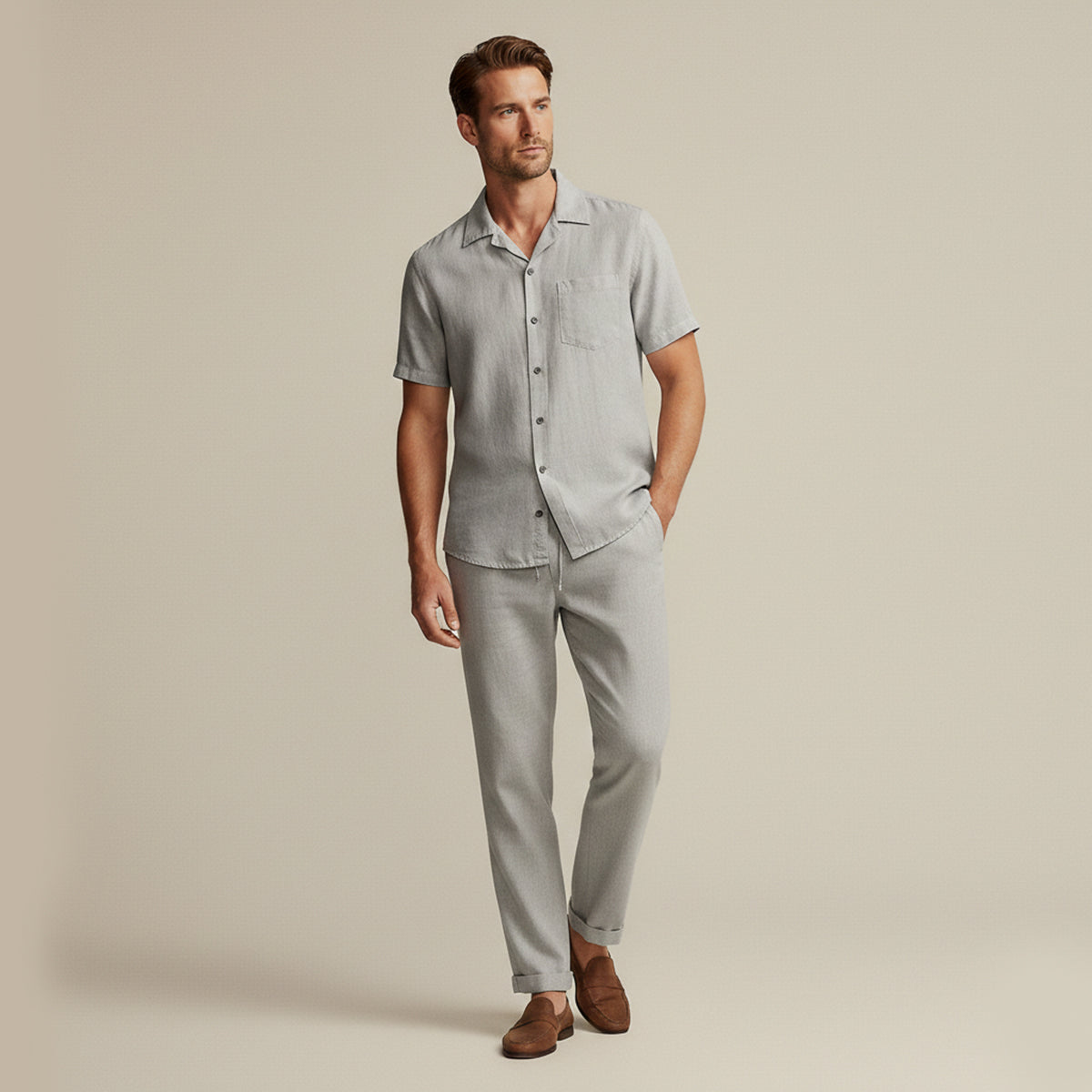 Men's Linen Beach Shirt Pants Set Lightweight