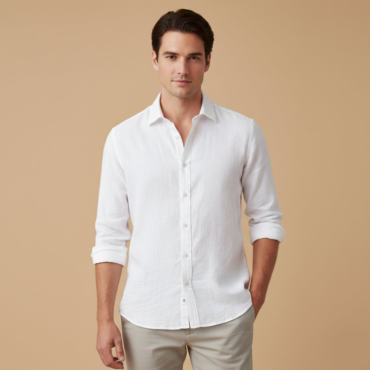 Men's Cotton Linen Button Up Shirt Lightweight