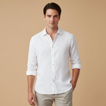 Men's Cotton Linen Button Up Shirt Lightweight