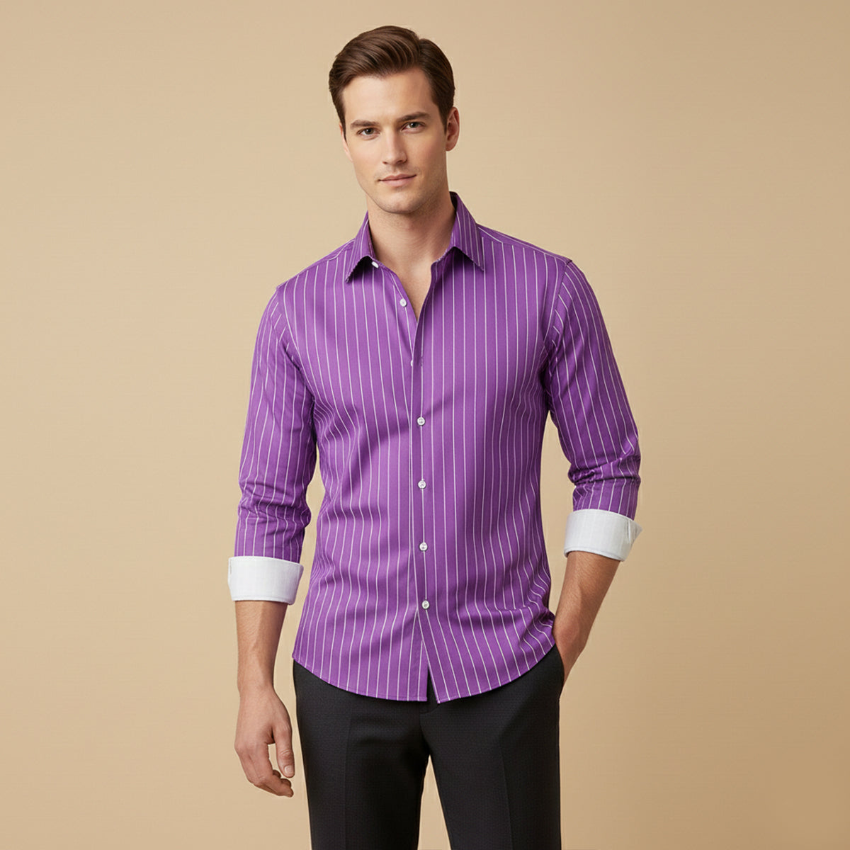 Men's Slim Fit Striped Button Up Shirt