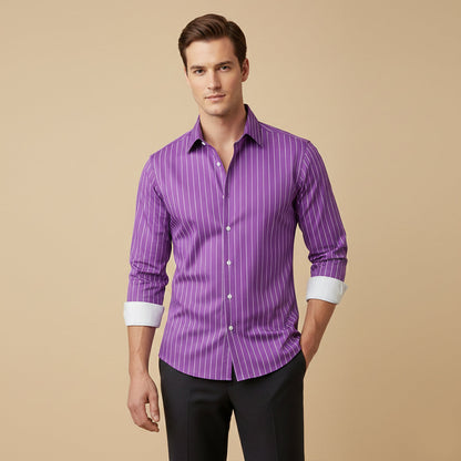 Men's Slim Fit Striped Button Up Shirt
