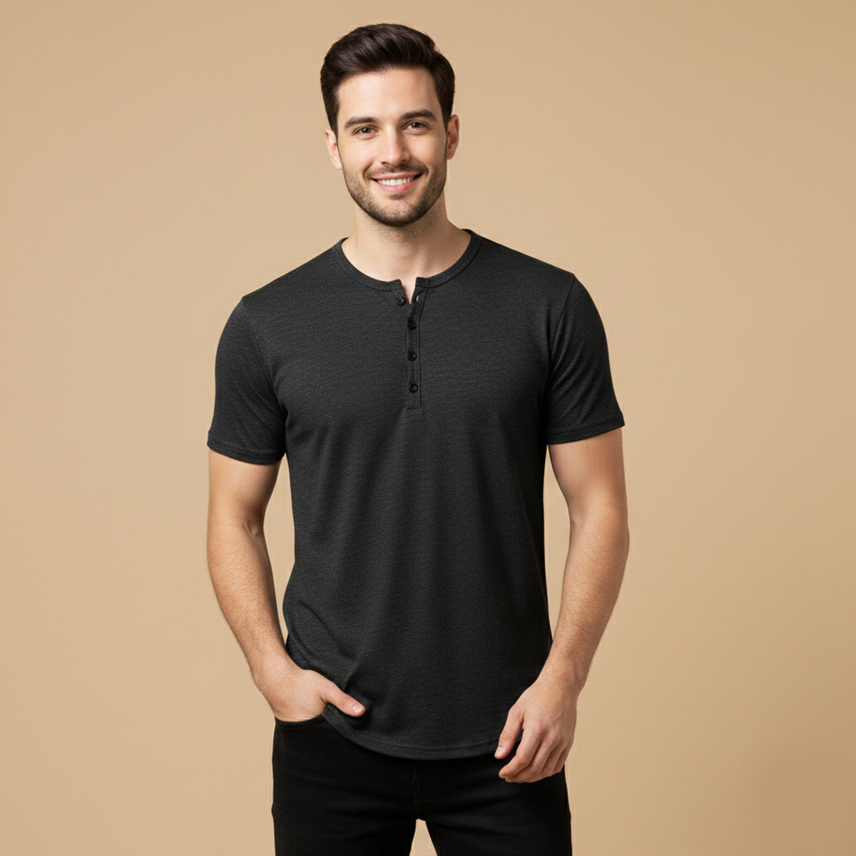 Men's Breathable Henley Collar T Shirt