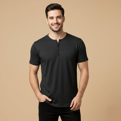 Men's Breathable Henley Collar T Shirt