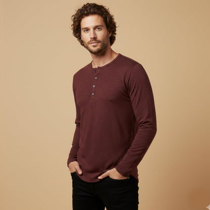 Men's Cotton Henley T Shirt Casual Button Neck