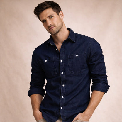Men's Slim Fit Denim Shirt Double Pockets