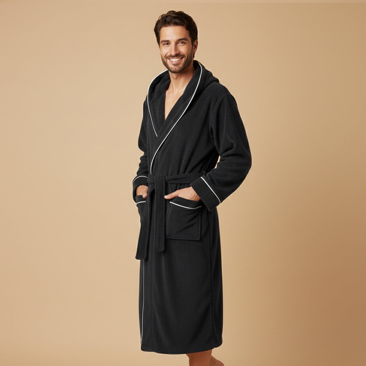 Men's Hooded Long Bathrobe Cotton With Belt