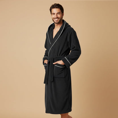 Men's Hooded Long Bathrobe Cotton With Belt