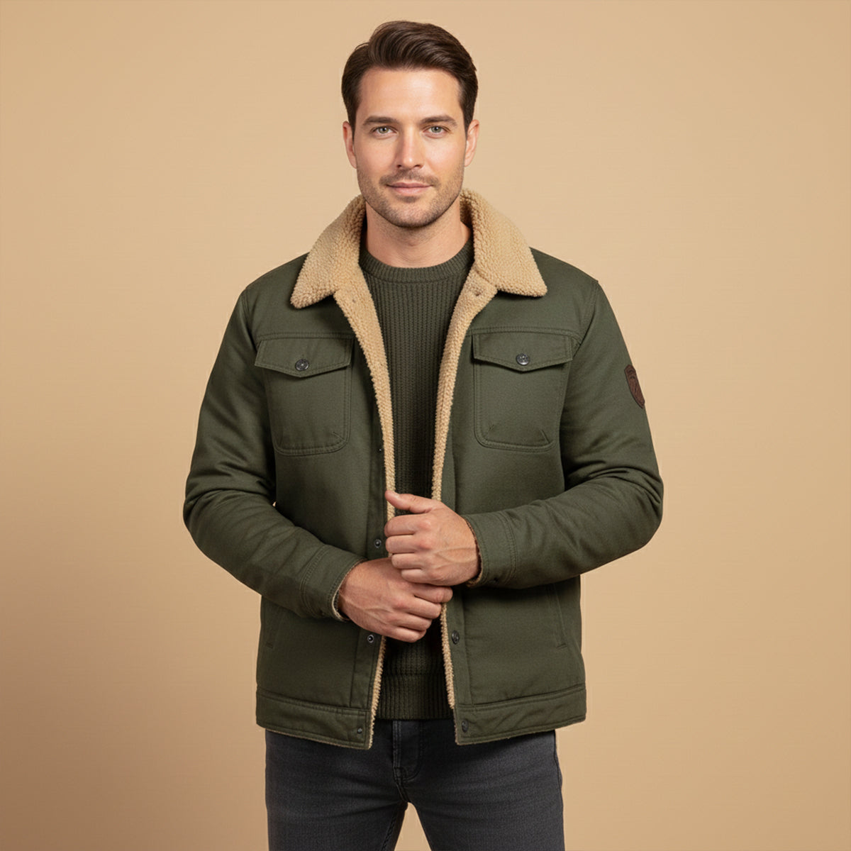 Men's Padded Bomber Jacket Sherpa Lined Shearling Collar