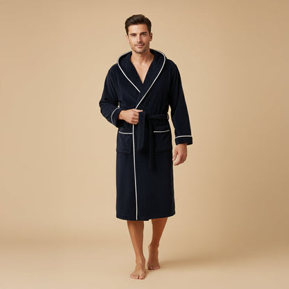 Men's Hooded Fleece Bathrobe With Belt