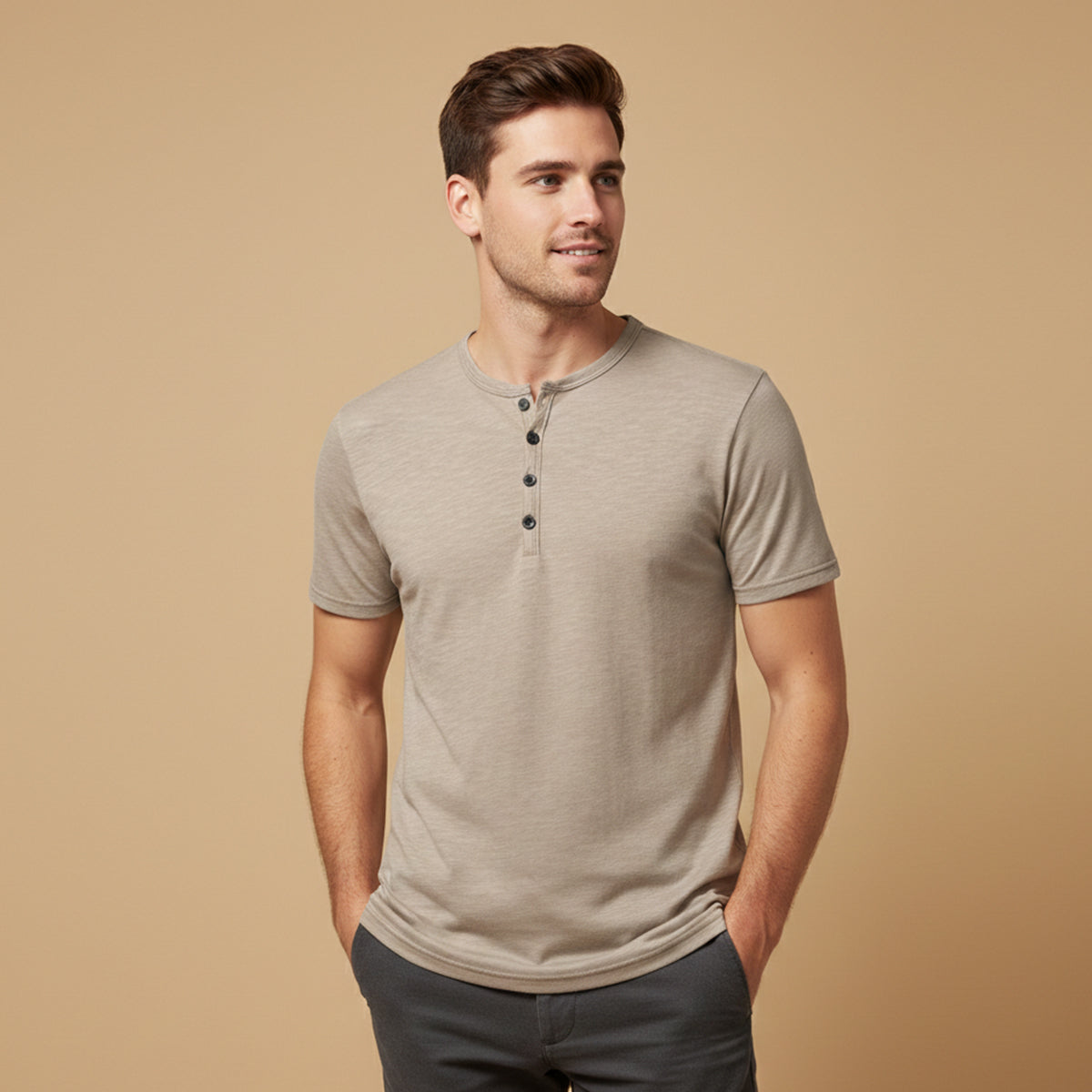 Men's Casual Henley T Shirt Summer Cotton