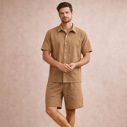 Men's Textured Summer Shirt And Shorts Set