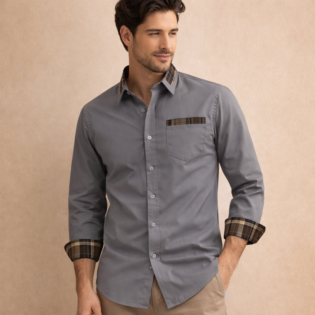 Men's Plaid Dress Shirt Casual Button Up