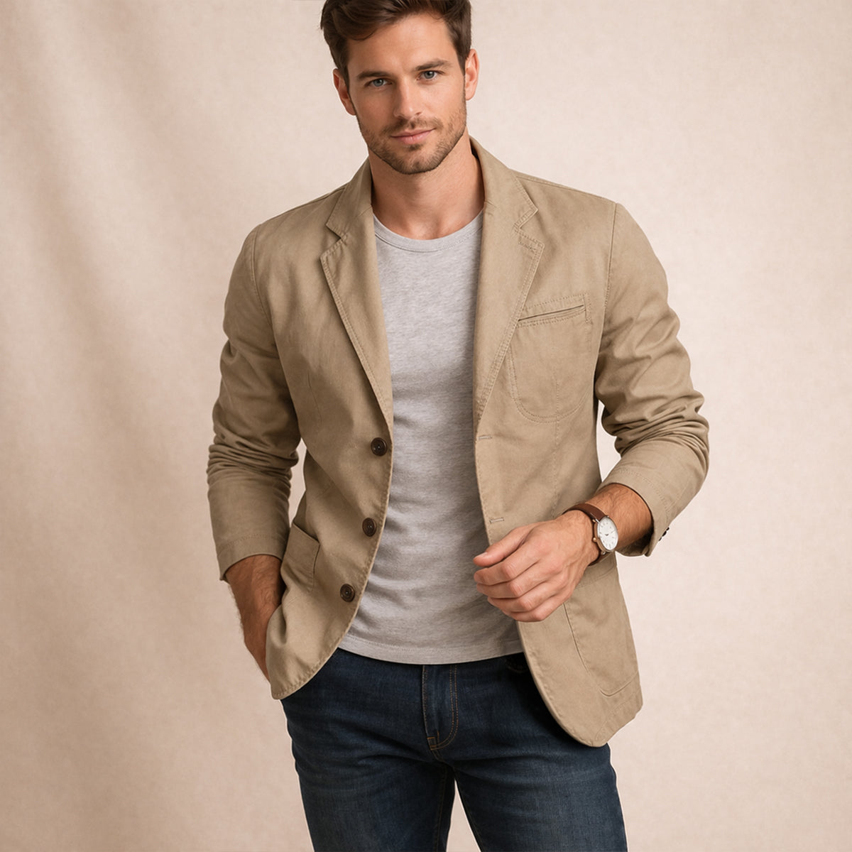 Men's Cotton Blazer Lightweight Beige