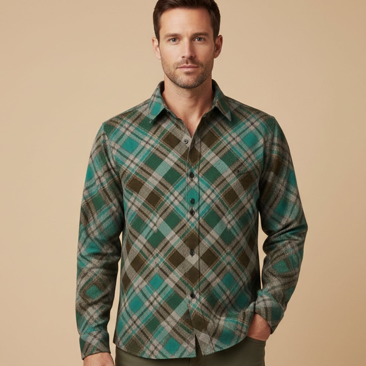 Men's Western Denim Shirt Two Tone Patchwork Soft Blue