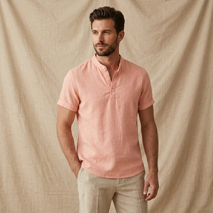 Men's Linen Casual Button Up Shirt Soft Light Blue