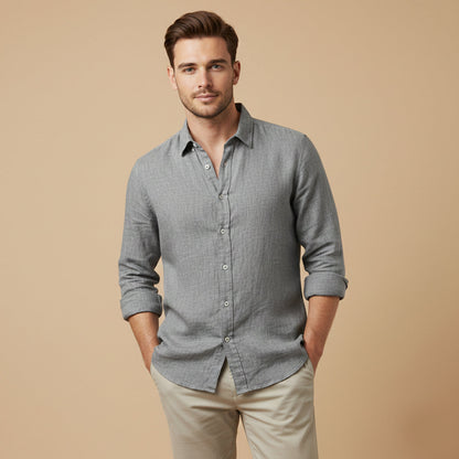 Men's Linen Blend Button Down Shirt Lightweight Beige