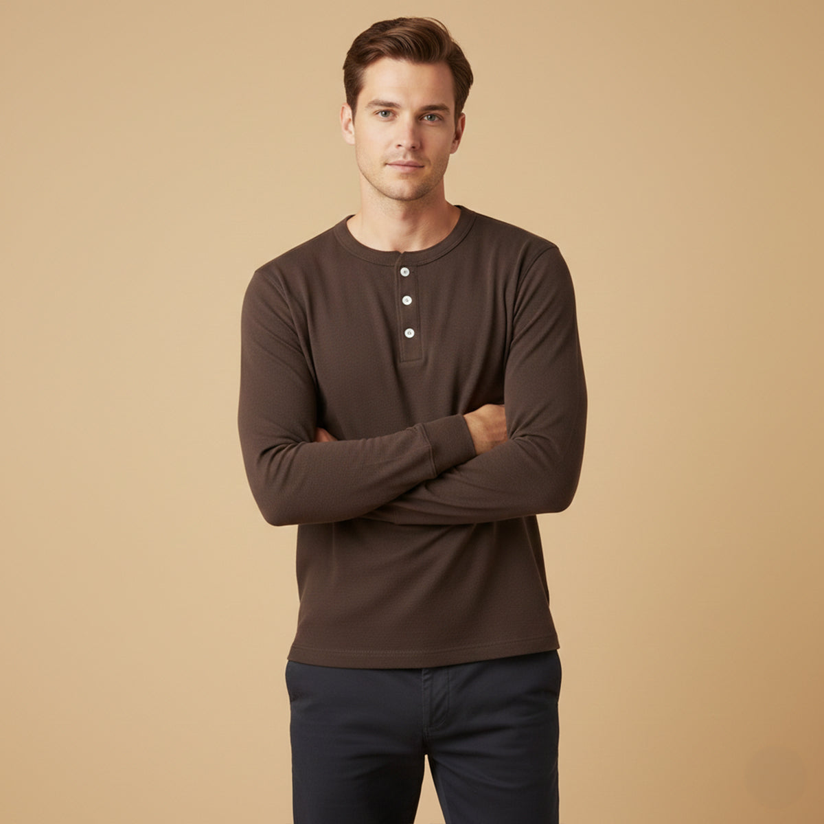 Men's Cotton Casual Henley Shirt Lightweight