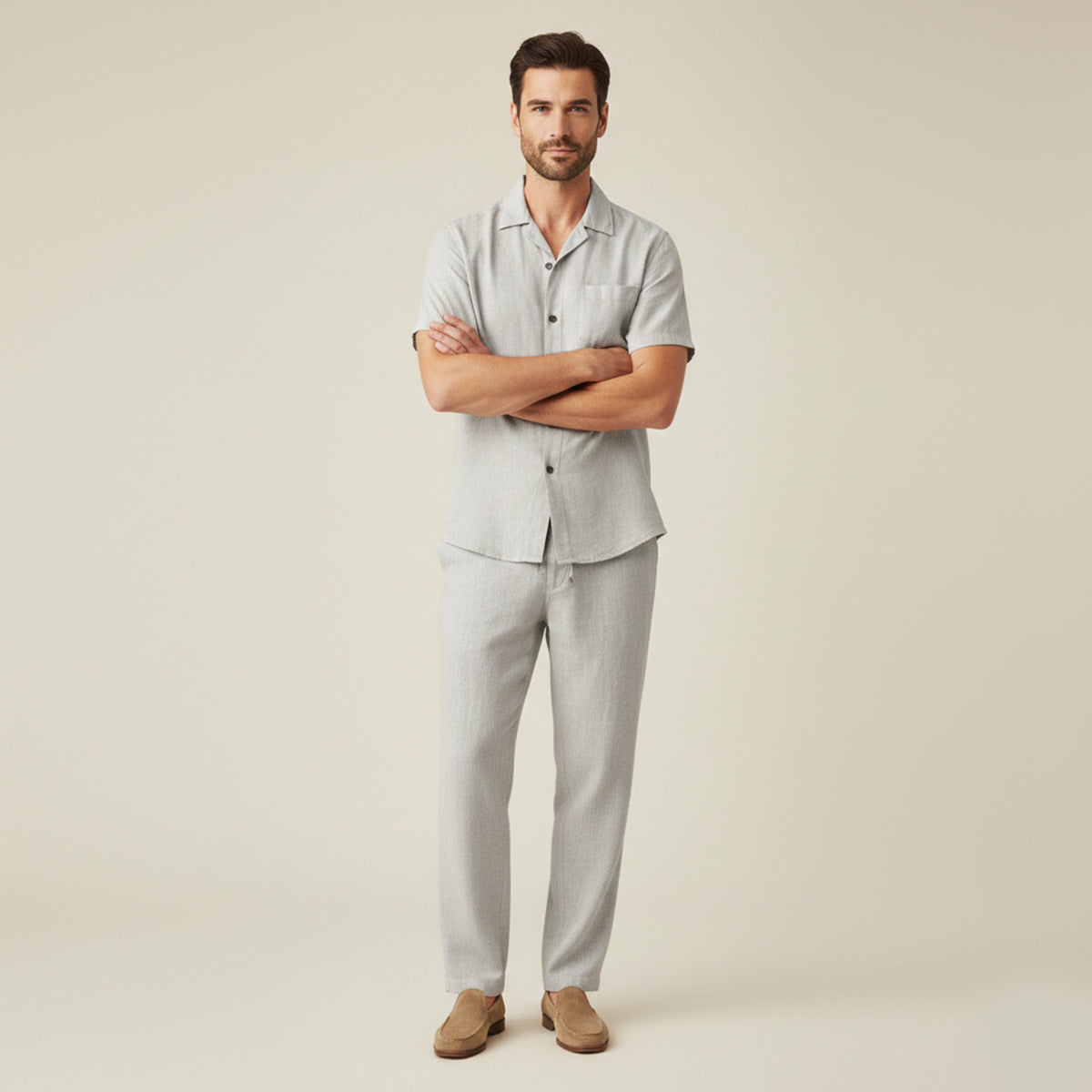 Men's Linen Beach Shirt And Pants Set