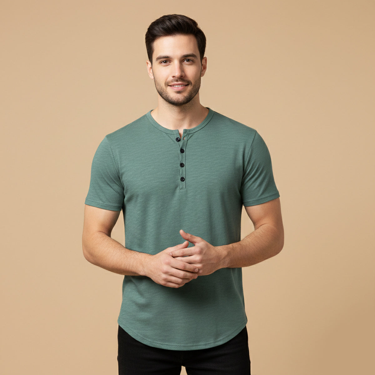 Men's Breathable Henley Collar T Shirt