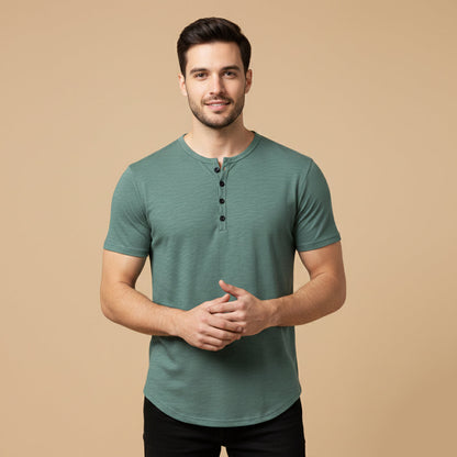 Men's Breathable Henley Collar T Shirt