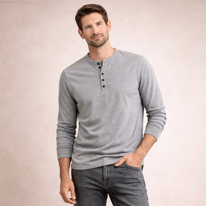 Mens Cotton Blend Henley Shirt Breathable