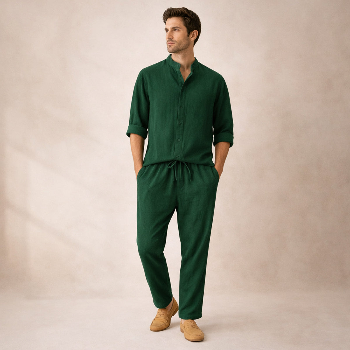 Men's Casual Shirt And Trousers Set