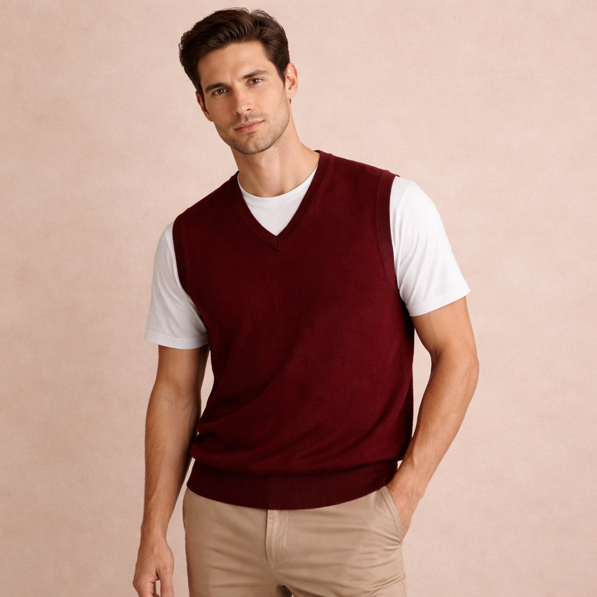 Men's V Neck Sleeveless Knit Vest